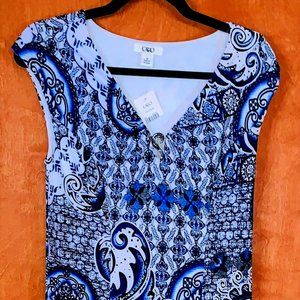 New with Tags, CATO Blue Black and White Print Maxi Dress